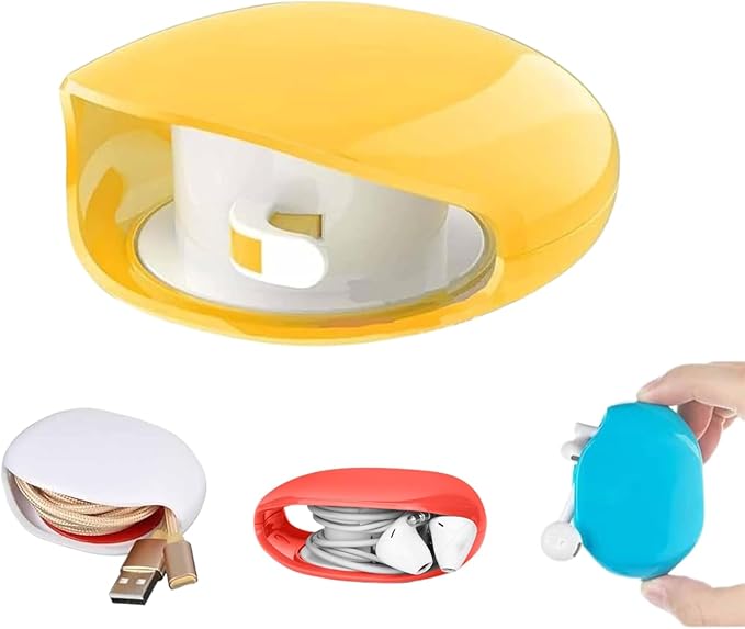 Automatic Cord reel for Phone Cords, Retractable Cable Management Charging Cord Organizer, Small Winder Case for USB Cable Headset Cord Charger Cable for Travel and Organization (YELLOW)