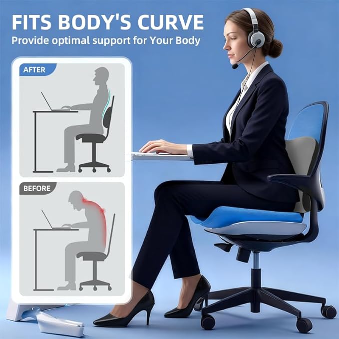 Lumbar Support Pillow for Office Chair, Memory Foam Lumbar Pillow for Lower Back Pain Relief (xiaoyaokaoGrey)