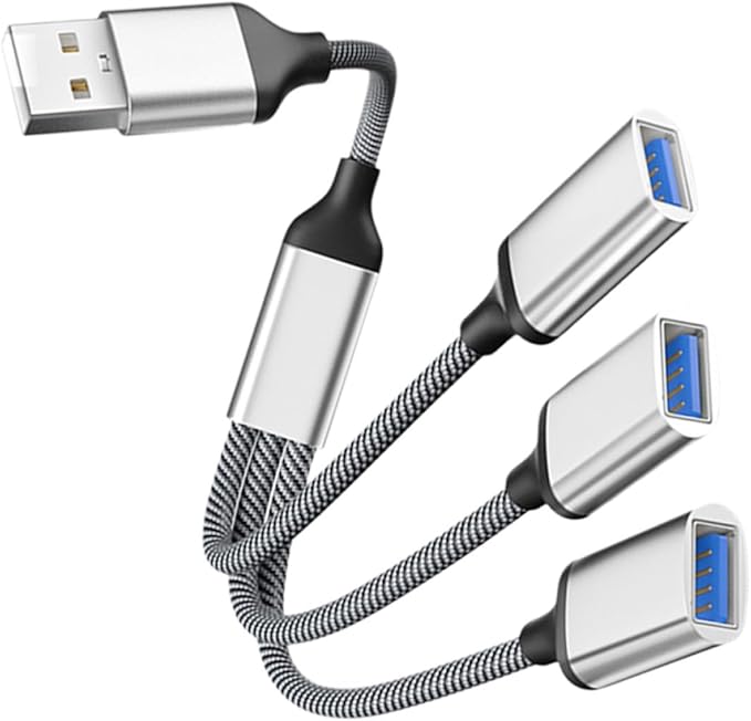 SHOWERORO Portable USB Splitter Cable Male to Female Multi-Function Hub for Laptop with Fast Data Transfer Compact Silver USB Power Expander