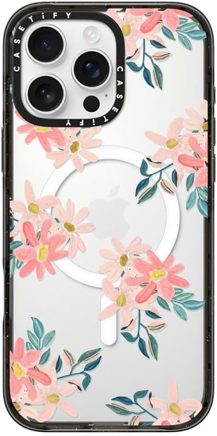 CASETiFY Impact iPhone 16 Pro Max Case [Slim/Compatible with Magsafe / 8.2 ft. 4X Military Grade Drop Protection] - Pink Daisies - Clear Black