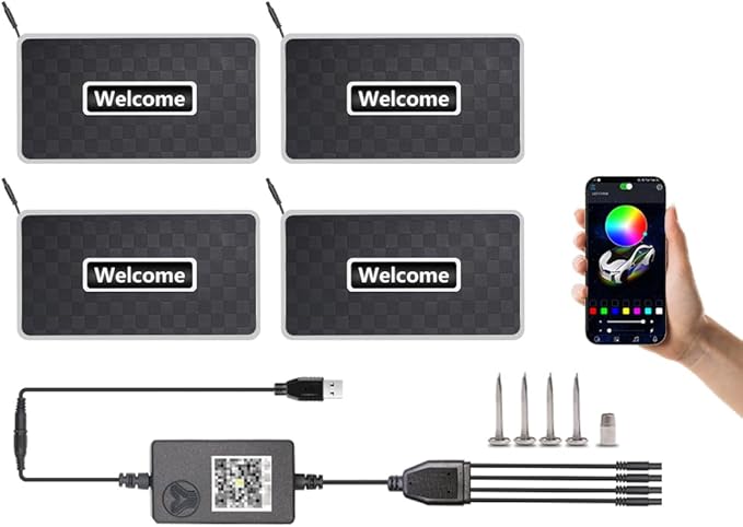 Car LED Lights for Floor Mats, Interior Car LED Strip Lights with App Control, Luminous Ambient Neon Lighting Kits, Universal Automotive Floor Mats (Plaid - USB, 4)