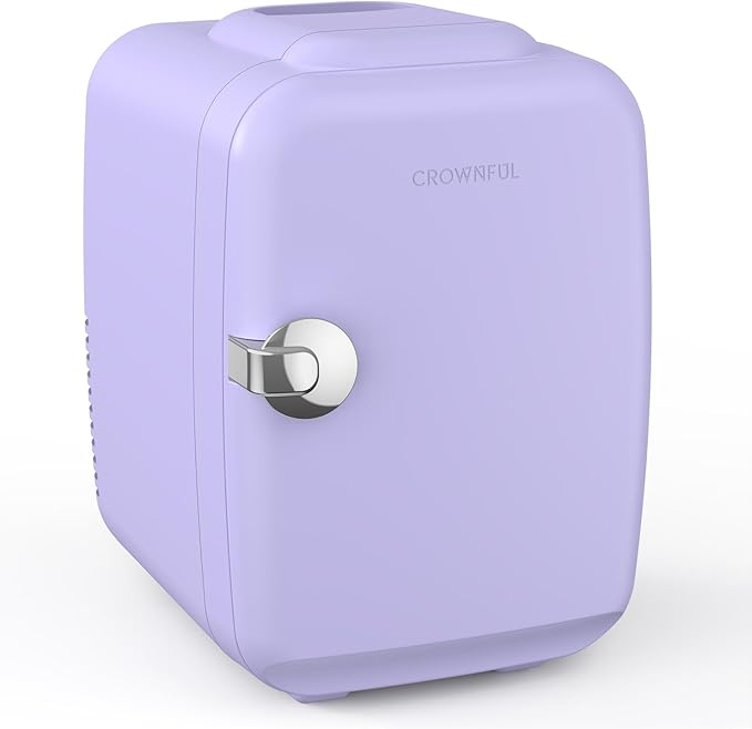 CROWNFUL Mini Fridge, 4 Liter/6 Can Portable Cooler and Warmer Personal Refrigerator for Skin Care, Cosmetics, Beverage, Food,Great for Bedroom, Office, Car, Dorm(Purple)