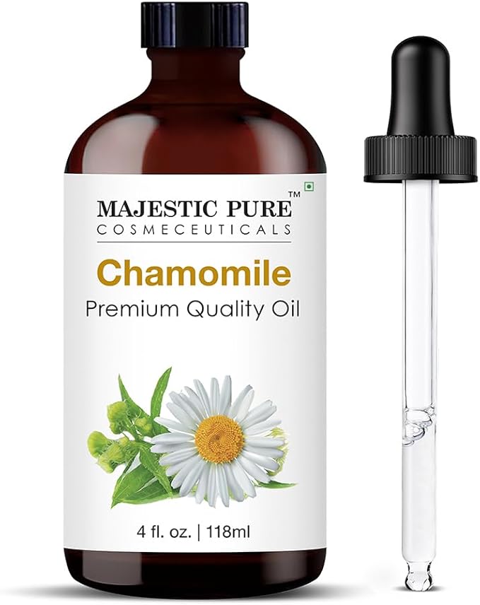 Majestic Pure Essential Oil with Glass Dropper - 100% Pure and Natural - Essential Oils for Diffuser, Aromatherapy, Soap and Candle Making, Chamomile Essential Oil, Chamomile Oil, 4 Fl Oz
