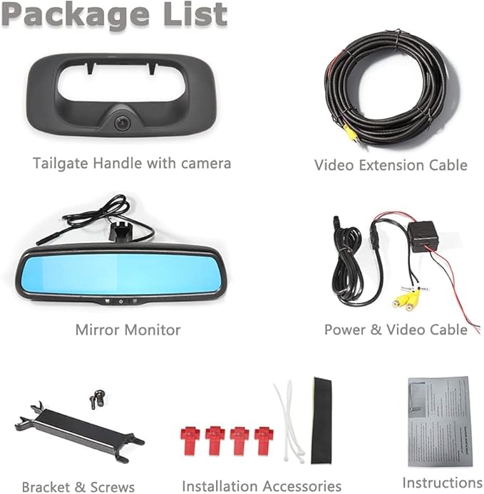 EWAY Tailgate Handle Backup Reverse Camera with 4.3 inch Rear View Mirror Monitor Kit for Chevy Silverado/GMC Sierra Fleet Side Metal Bed 1500 2500 3500 1999-2006 Reversing Parking Camera