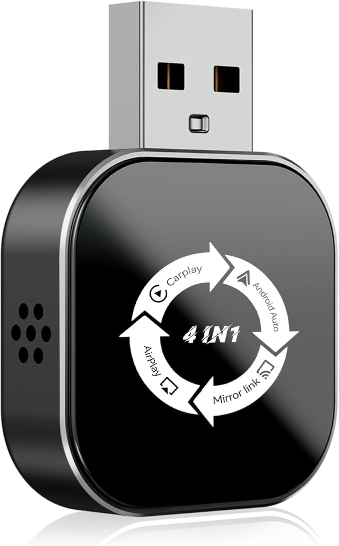 4 in 1 Wireless CarPlay Adapter with Screen Mirroring – Supports Apple CarPlay & Android Auto & AirPlay & MirrorLink, 2026 Upgraded screen mirroring dongle for car, USB-A/USB-C Connection, Plug & Play