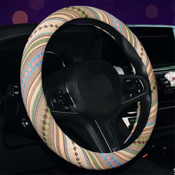 2016 Style Coarse Flax Cloth Automotive Steering Wheel Cover Anti Slip and Sweat Absorption Auto Car Wrap Cover (A)