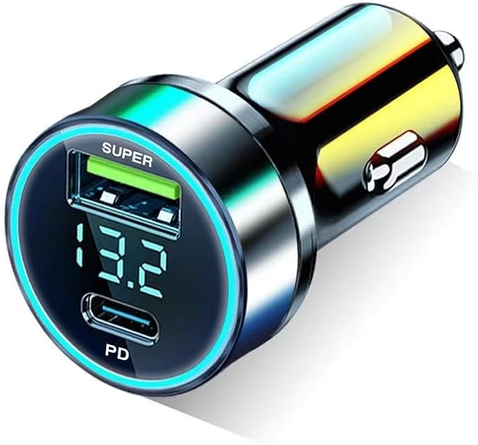 60W USB C Car Charger Adapter with Voltage Detection, PD30W+QC3.0 Fast Charge Cigarette Lighter Plug for iPhone/Android/Samsung/iPad Pro and More