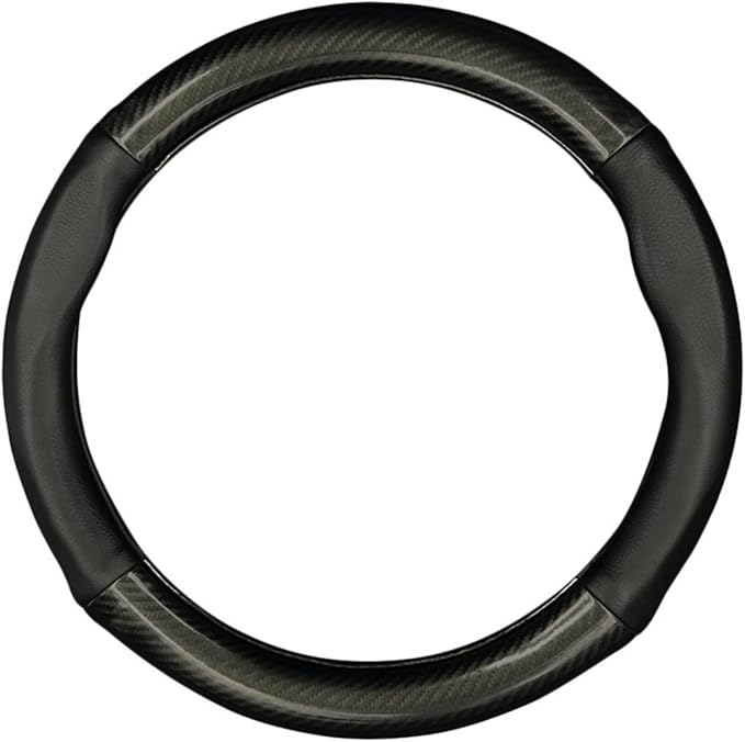 ZHOL Steering Wheel Cover, Universal 15 Inch Fashion Sport Microfiber Leather Carbon Fiber Auto Car Steering Wheel Cover for Men, Anti-Slip Car Interior Accessories, Black