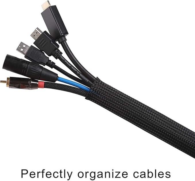 25ft - 3/4 Inch Cable Management Sleeve Protector,Wire Loom PET Expandable Wire Sleeving for Office TV Computer Home Theater Engine Bay Cord Organizer,Protect Cables from Pet Cat Dog Chewing,Black
