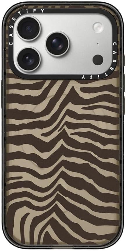 CASETiFY Impact iPhone 17 Pro Case [Slim/Compatible with Magsafe / 8.2 ft. 4X Military Grade Drop Protection] - Zebra-Brown - Clear Black