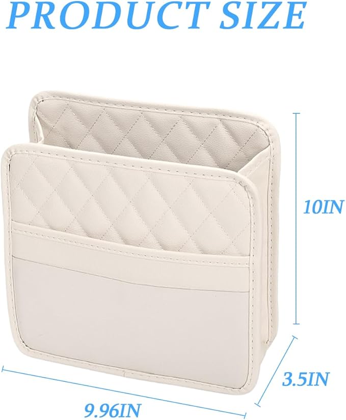 Car Seat Back Organizer, Leather Multipurpose Collapsible Vehicle Backseat Hanging Bag, Portable Automotive Interior Seat Storage Organizer, Universal for SUV RV Truck (Beige)
