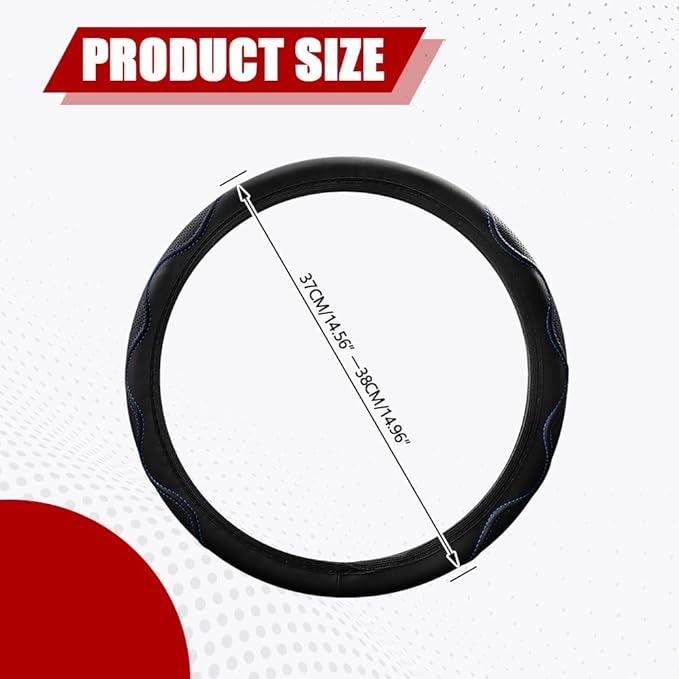 Car Steering Wheel Cover, 14.5-15 Inch Comfortable Grip Microfiber Leather Non-Slip Wheel Cover, Auto Elastic Breathable Wheel Steering Protector, Universal Interior Accessories Fit Vehicles