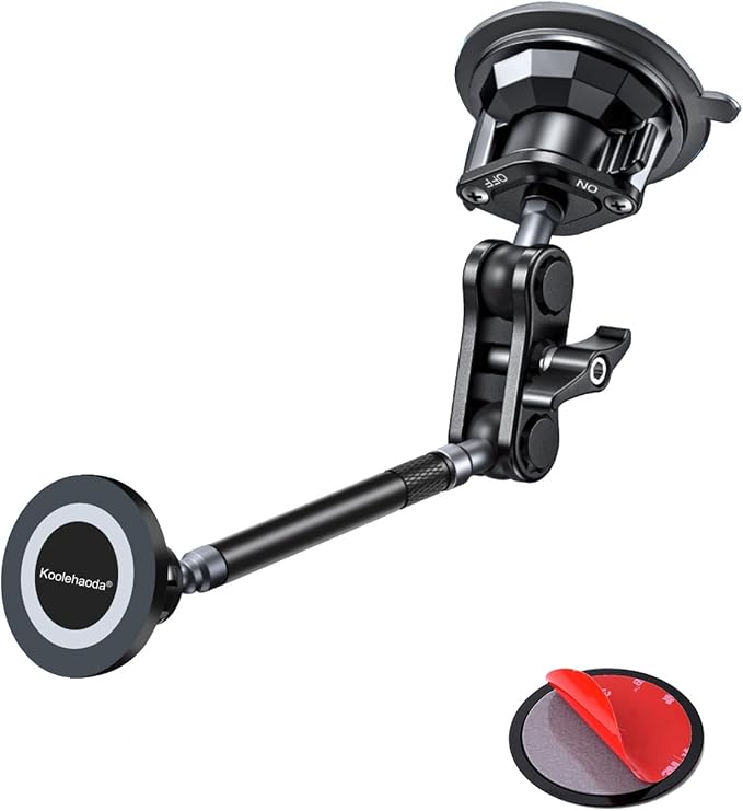 koolehaoda Magnetic Car Phone Holder for Magsafe, Vacuum Suction Cup Phone Mount for Windshield Dashboard, 360° Adjustable Metal Arm Car Phone Holder for iPhone Samsung All Smartphone & Cars Truck
