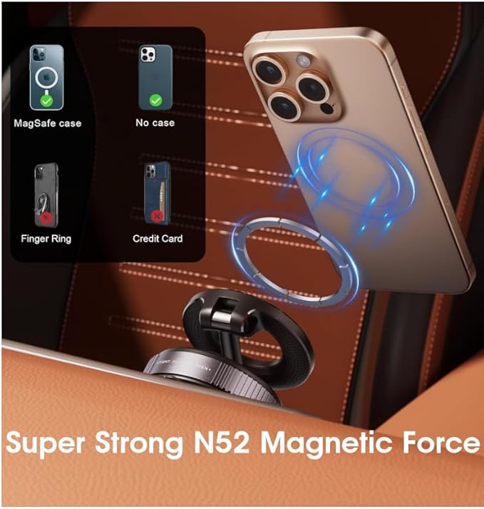 2026 Upgraded Vacuum Magnetic Car Phone Holder 360° Reinforced 96LBS Ultra Suction Cup Phone Mount for MagSafe Cell Phone Holders for Your Car/Gym/Mirror Mount for iPhone & Android