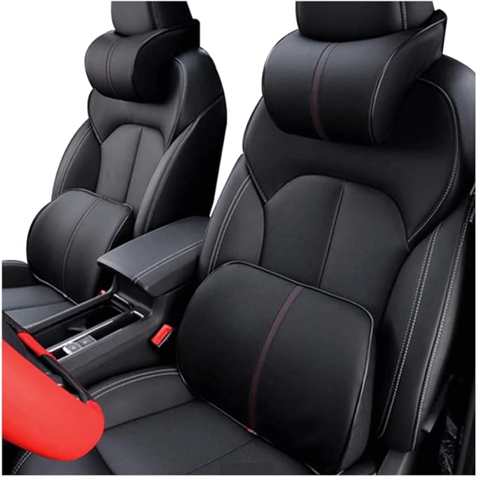 ZHONGLI Car seat Lumbar Support Pillow and car Neck Support Pillow kit, Soft Leather Surface and high-Density Memory Foam are Ergonomic car seat Pillows
