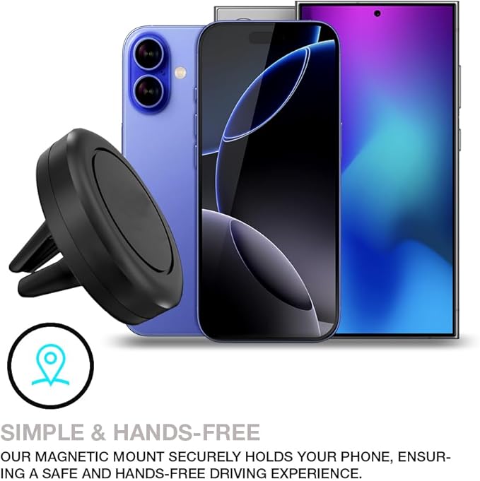 Universal Smartphone Holder - Air Vent Magnetic Car Mount (4 Pack Black) Compatible with iPhone 12/13/14/15/16 & Galaxy LG Android Cell Phone