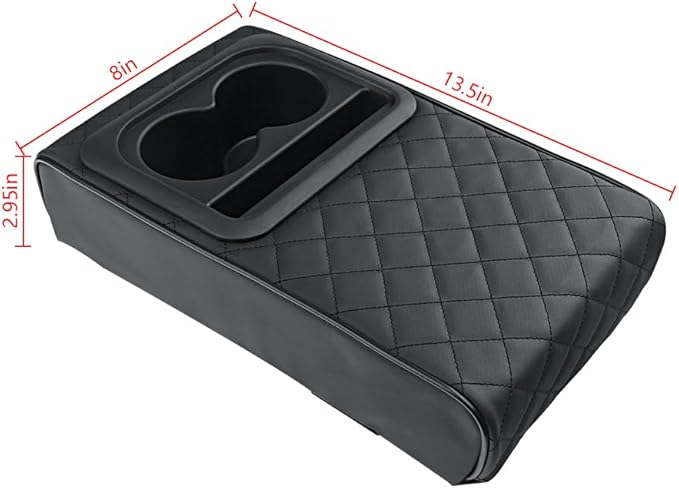 Car Center Console Armrest Pillow with Cup Holder, Leather Middle Console Protection Cushion with Phone Holder, Memory Foam Auto Arm Rest Box Cover, Universal Vehicle Accessories (Textures)
