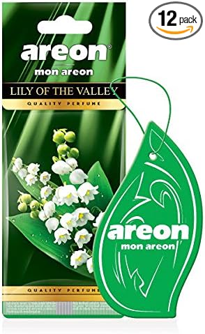 AREON MA33 Hanging Best Car Air Freshener Lily of the Valley Scent, Paper Hanging Ornaments, Long Lasting Scent for Car or Home 12 Pack