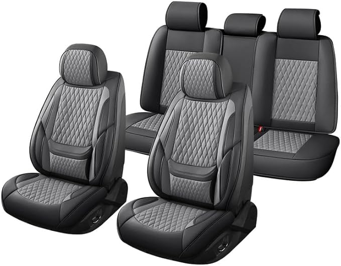 Car Seat Covers Full Set Custom Fit for Saturn Aura 2006-2009 - Premium Faux Leather with Lumbar Support | Breathable, Waterproof, Anti-Slip, Durable (Black&Gray,Full Set)