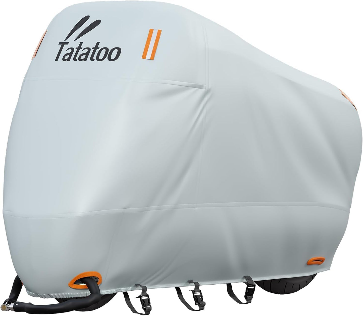 Motorcycle Cover Waterproof Outdoor, 300D Heavy Duty, UV & Rain Resistant, 3 Wind-Resistant Buckles, Dual Lock Holes, Includes Storage Bag, Fits Most Motorcycles up to 96.5",Silver