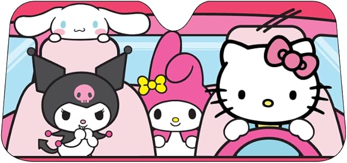 Hello Kitty Car Shade | Hello Kitty Sunshade Car | Carshade Auto Front Windshield Kawaii Kitty Sunshade | 58" X 27.5" | Fits Most Standard Windshields | Officially Licensed