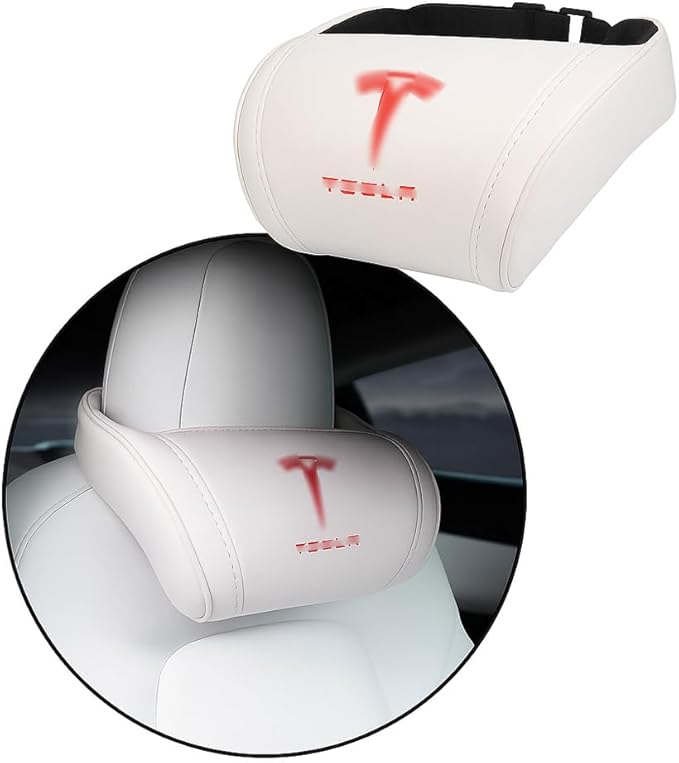Car Headrest Neck Pillow Support Ergonomic, with Valve Stem Covers Accessory for Driving Seat Fatigue Relief Compatible with Model S X 3 Y & Cybertruck - 1 Piece