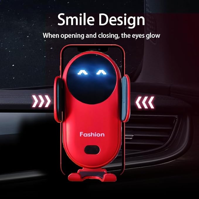 Wireless Car Charger Mount, Cute Car Phone Holder, Automatic Clamping Air Vent Dashboard Smart Phone Holder for iPhone 15/14/13/12/11//XS/XR/8, Samsung S23/22/21/20/Note 20, etc (Red)
