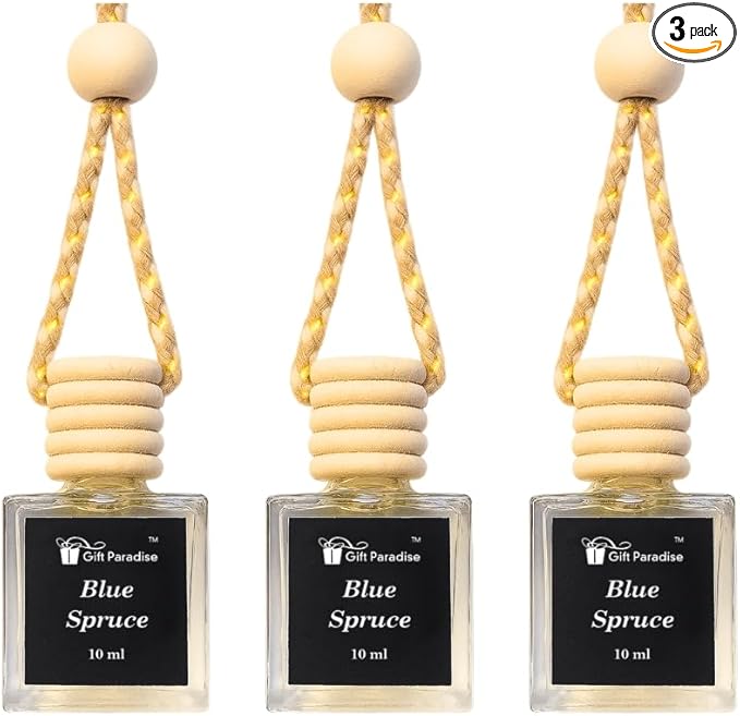 Blue Spruce Car Air Freshener – Set of 3 (10 ml Each) | Velvet gift bag Hanging Diffuser for Car, Closet & Office | Fresh Pine Forest Aroma, Handmade Long-Lasting Fragrance by Gift Paradise