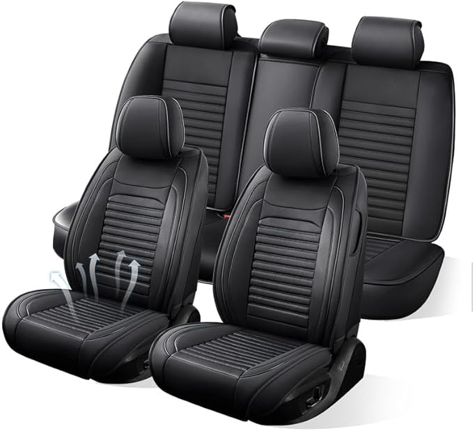 Car Seat Covers Full Set Fit for Toyota Matrix 2003-2014, Premium Faux Leather Car Seat Protector,Breathable Anti-Slip Full Wrapping Edge Seat Covers(Black,Full Set)