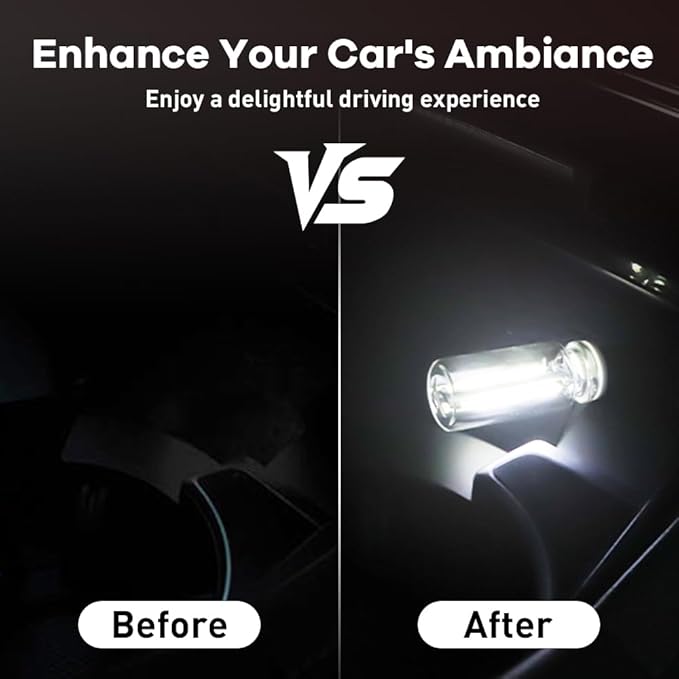 4Pcs Car USB Night Light, Touch Adjustment LED Ambient Lighting Plug in USB Automotive Night Lamps, Mini LED Bulb for Car, Camping, Holiday, Decoration, Bedroom, Party(White)