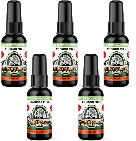 BluntPower (Bamboo Mist, 5 Pack) Concentrated Odor Eliminator and Diffuser Oil - Room Deodorizer, Odor Eliminator, and Smoke Eliminator Spray - Premium Oil Based Air Freshener & Odor Eliminator Spray