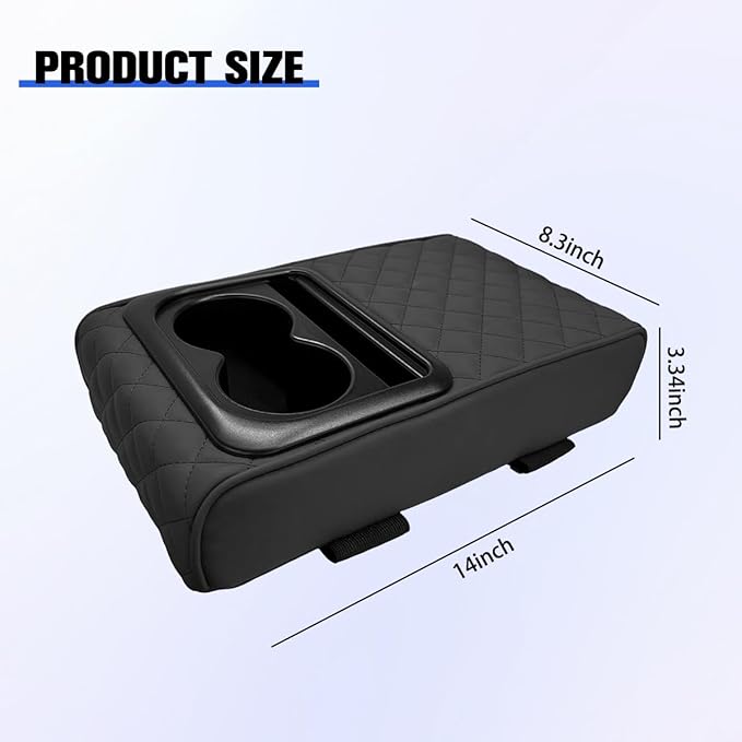 Car Center Console Armrest Pillow, Vehicle Armrest Seat Box Cushion Pad with Cup Holder & Phone Holder, Comfortable Auto Middle Console Cover, Universal for SUV RV Truck (Diamond, Black)
