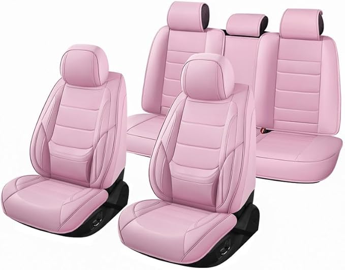 Car Seat Covers Full Set Custom Fit for Ford Bronco 4-Door/Bronco Sport 2021-2025 - Premium Leather with Lumbar Support, Breathable, Anti-Slip & Excellent Seating Experience (Pink, Full Set)
