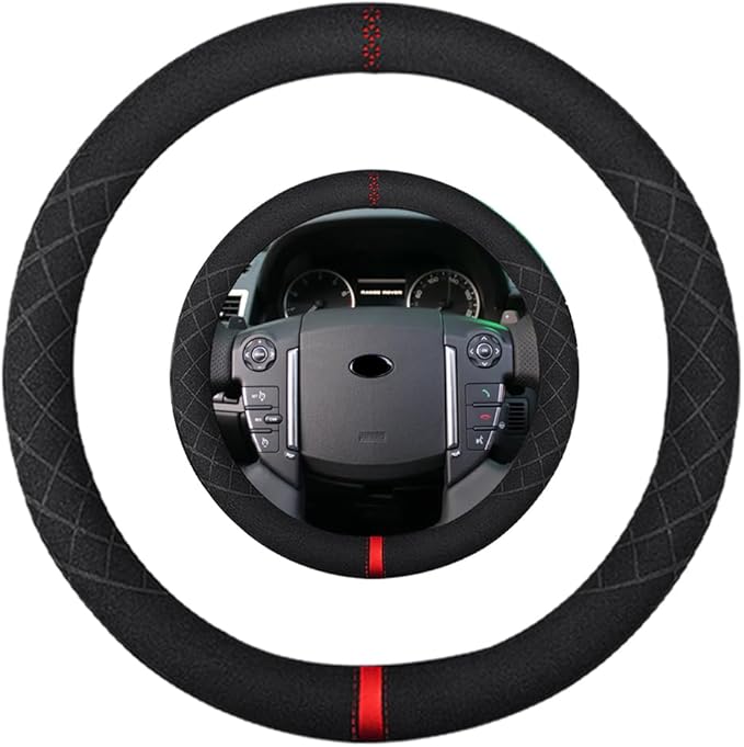 Suede Steering Wheel Cover,Compatible with Land Rover Discovery Range Rover Range Rover Sport Suede Leather Sport Non-Slip Wheel Cover Car Accessories 15.5 16 inch for Man and Women