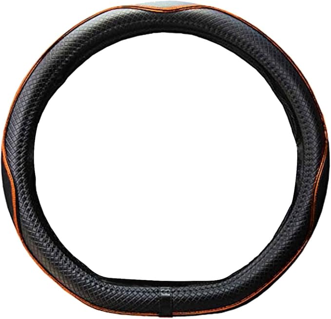Mayco Bell Flat Bottom Steering Wheel Cover Anti-Slip,Safety,Soft,Breathable,Durable,Full Surround,Comfortable Grip Microfiber Leather (D Shape, Black Orange)