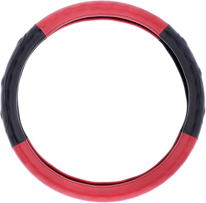 United Pacific 70406 18" Two Tone Steering Wheel Cover, Engineered Leather Construction, Euro Style, Large Grip – ONE Steering Wheel Cover – Black & Red