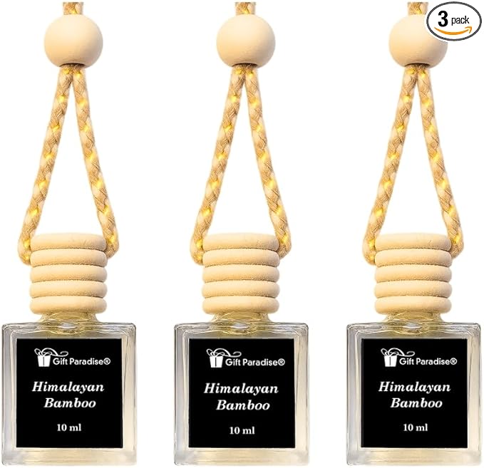 Gift Paradise® Himalayan Bamboo Car Air Freshener Set of 3 (10 ml Each), Hanging Diffuser with Velvet Bag, Clean Spa-Inspired Scent for Car, Closet & Home