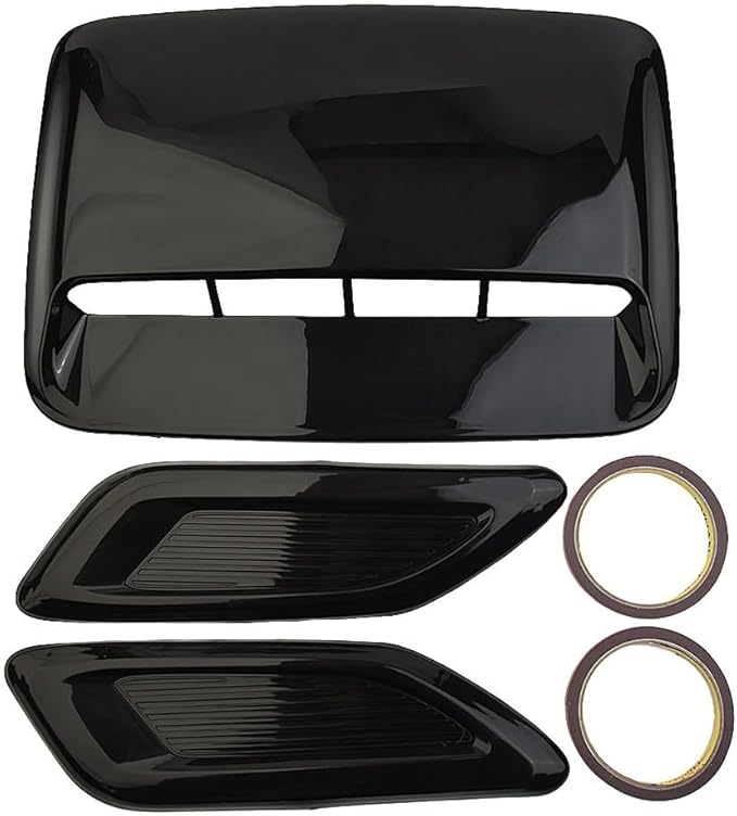 Car Hood Scoop Vent Cover Set - 3 Pcs Glossy Black Air Intake Decorative Trim For Fit On Most Vehicles