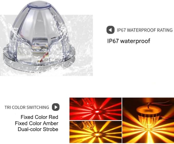 2PCS Dual Revolution LED Watermelon Lights with Bracket, Semi Truck Marker Lights with 3 Color Modes, Super Bright Star Watermelon LED Light, Universal Underglow Light for Trucks (Red and Amber)