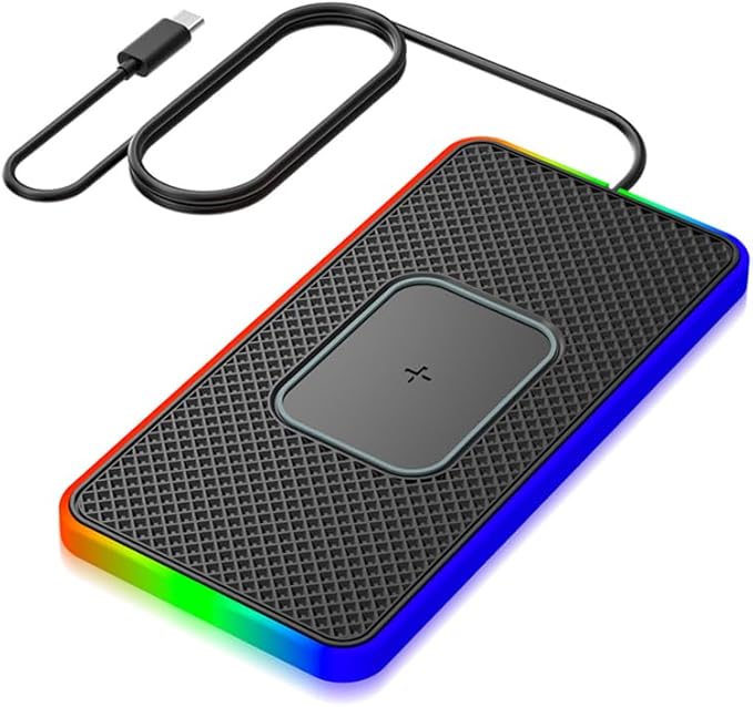 Cordless Car Charging Pad for GMC Sierra HD 2013 2014 2015 2016 2017, 5W/7.5W/10W/15W/20W Charging, Trim-to-Fit Non-Slip Phone Charging Mat with 8 Ambient Light Modes, 100cm Cable,B Type-C