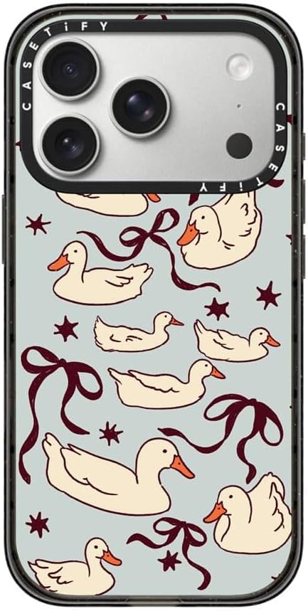 CASETiFY Impact iPhone 17 Pro Case [Slim/Compatible with Magsafe / 8.2 ft. 4X Military Grade Drop Protection] - Ducks and Bows - Clear Black