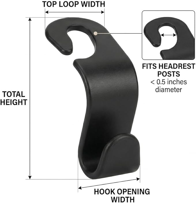 4 Pack Car Seat Headrest Hooks - Universal Back Seat Hanger for Purses, Grocery Bags, and Handbags - Stylish Black Car Organizer Hooks for Interior Storage, Easy Installation, Fits Most Vehicles