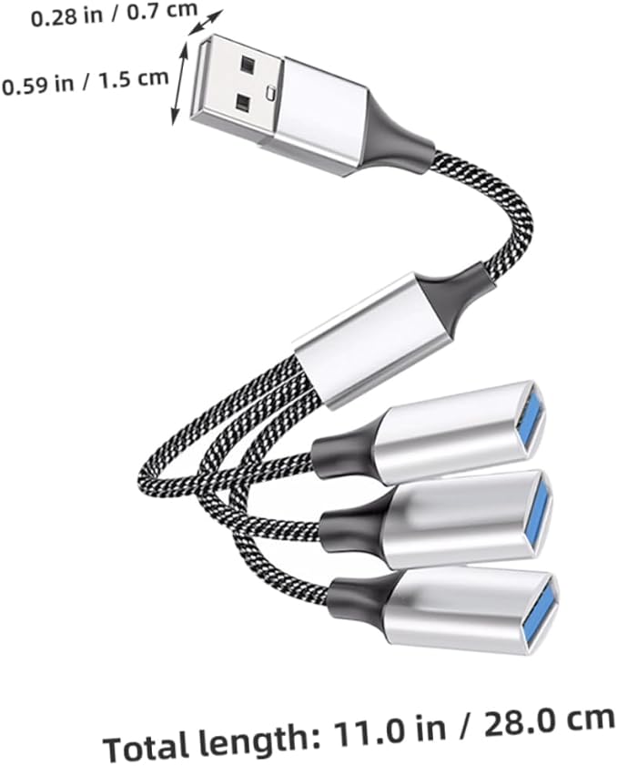 Angoily USB Power Splitter Hub 1 Male to 3 Female Multi-Port USB Cable Splitter for Laptop Car Home