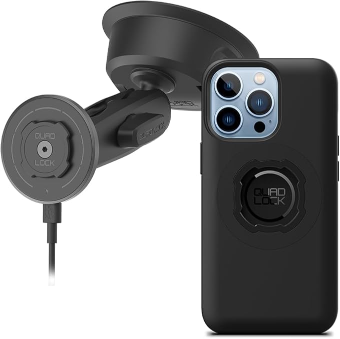 Quad Lock Heavy Duty Suction Car Phone Mount with MAG Phone Case and MAG Wireless Charging Head for iPhone 13 Pro
