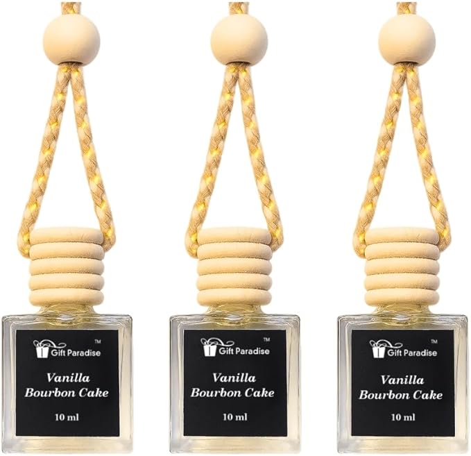 Gift Paradise® Vanilla Bourbon Cake Car Air Freshener Set of 3 (10 ml Each) – Premium Hanging Diffuser with Magnetic Luxury Gift Box, Sweet Vanilla Cake & Warm Bourbon Scent, Long Lasting Car Perfume