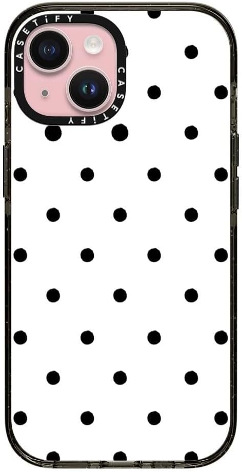 CASETiFY Impact Case for iPhone 15 [8.2ft 4X Military Grade Drop Protection/Compatible with Magsafe] - Classic Dottie - Blank Slate - Clear Black