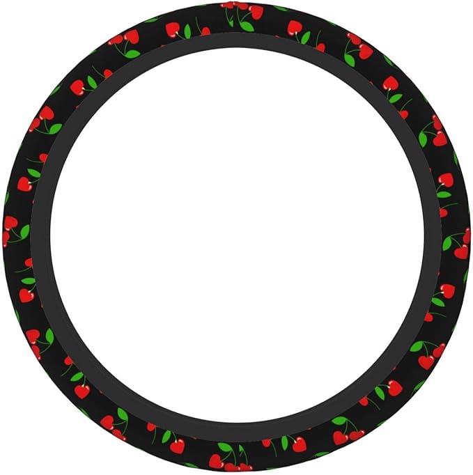 Red Hearts Cherry Steering Wheel Cover for Men Women Universal Car Accessories 15 Inch Neoprene Auto Interior Decor