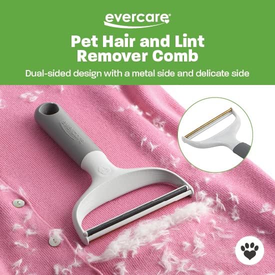 Evercare Duo Pet Hair and Lint Remover with 2 Refills, Dual-Sided Comb for Removing Pet Hair and Lint from Clothing and Furniture White