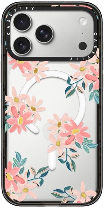 CASETiFY Impact iPhone 17 Pro Max Case [Slim/Compatible with Magsafe / 8.2 ft. 4X Military Grade Drop Protection] - Pink Daisies - Clear Black