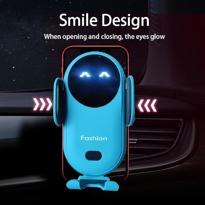 Wireless Car Charger Mount, Cute Car Phone Holder, Automatic Clamping Air Vent Dashboard Smart Phone Holder for iPhone 15/14/13/12/11//XS/XR/8, Samsung S23/22/21/20/Note 20, etc (Blue)